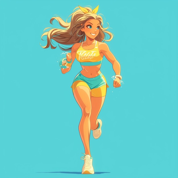 A Corpus Christi girl goes aqua fitness in cartoon style