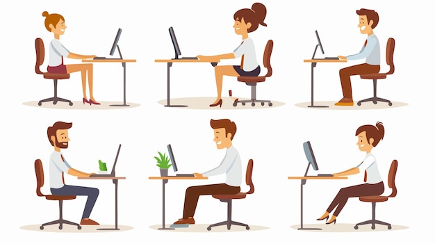 Vector correcting unhealthy posture at office desk