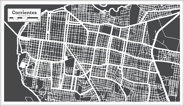 Corrientes Argentina City Map in Black and White Color in Retro Style Outline Map