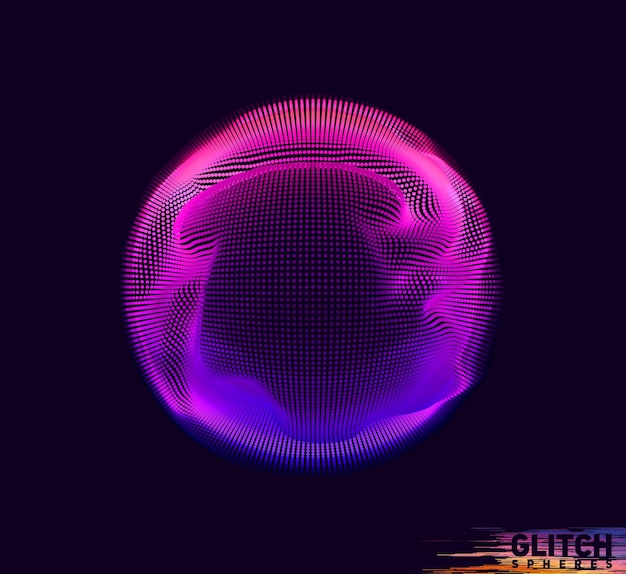 Corrupted violet point sphere. Abstract colorful mesh on black