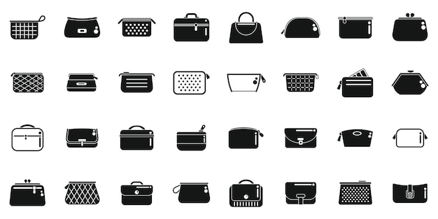 Cosmetic bag icons set simple vector Barber beauty