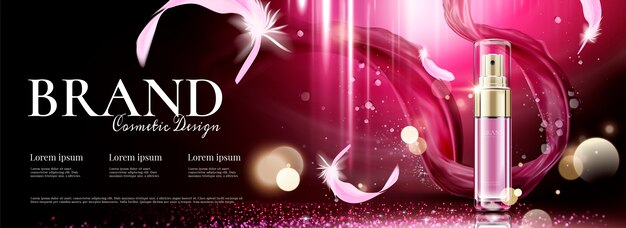 Cosmetic banner ads with flying chiffon and feathers