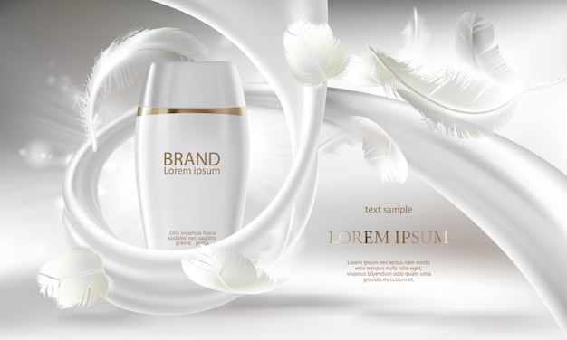 cosmetic banner with 3d realistic white bottle for skin care cream or body lotion