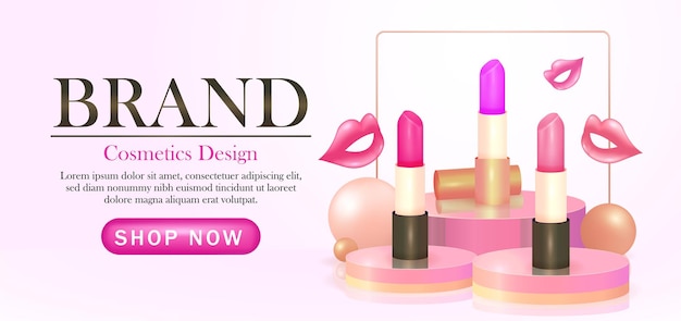 Cosmetic brand lipstick podium 3d vector Suitable for product sales advertising