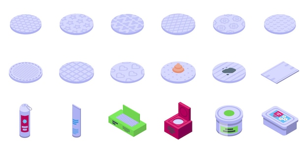 Cosmetic cotton pads icons set isometric vector Face box