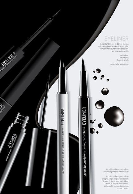 Cosmetic Eyeliner with Packaging Poster Design Vector Illustration