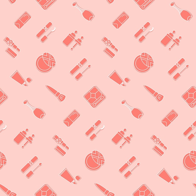 Cosmetic icon seamless pattern Pink vector wallpaper