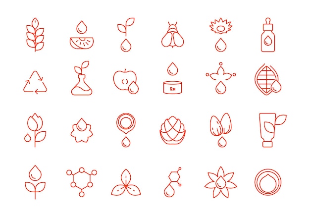 Cosmetic linear icons Eco friendly skin care natural cosmetic organic products garish vector illustrations set of eco and organic contour icon