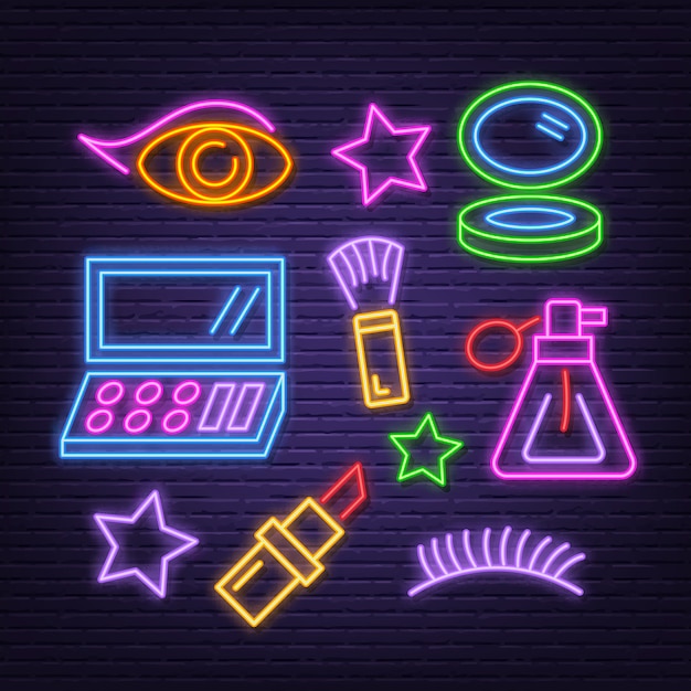 Cosmetic neon icons set