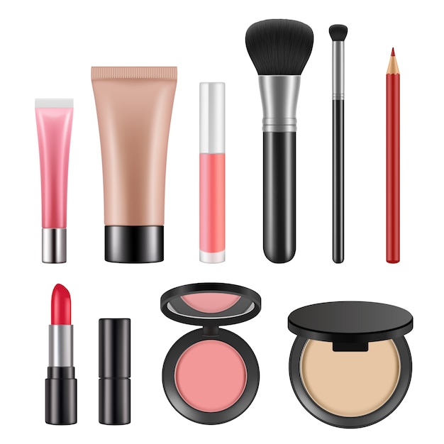 Cosmetic packages. Various realistic   cosmetics for women