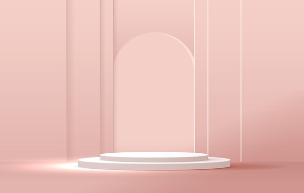 Cosmetic pastel pink background and premium podium display.