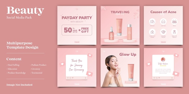 Cosmetic Social Media Post Template Bundle Banner Set