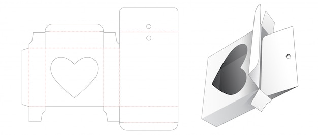 Cosmetic tin box with heart window die cut template