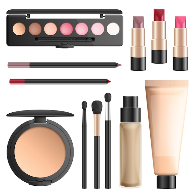 Cosmetics and makeup tools realistic vector set