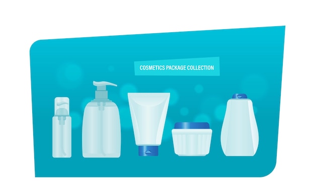 Cosmetics package collection Realistic set of liquid soap cream perfume