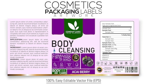 Cosmetics Packaging Label Artwork Design Body Cleansing With Accai Berry