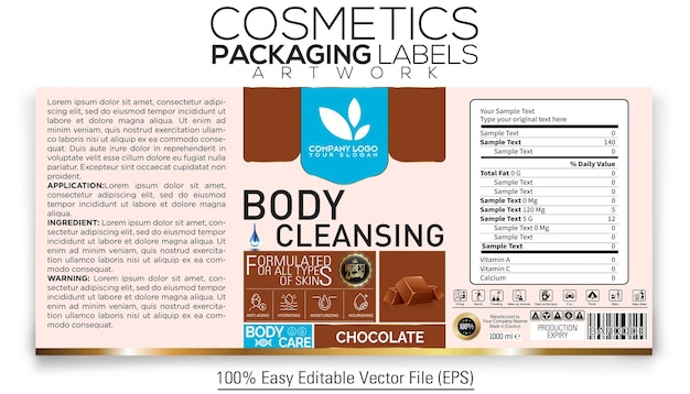 Cosmetics Packaging Label Artwork Design Body Cleansing With Chocolate