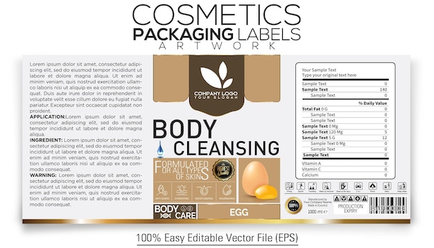 Vector cosmetics packaging label artwork design body cleansing with egg