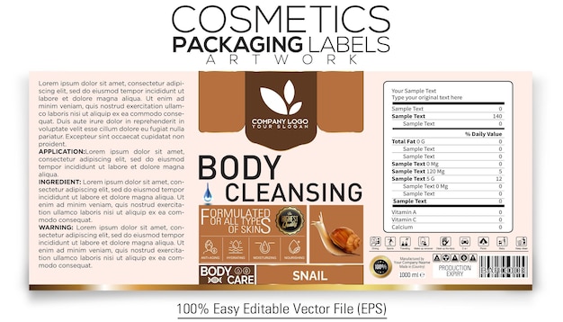 Cosmetics Packaging Label Artwork Design Body Cleansing With Snail