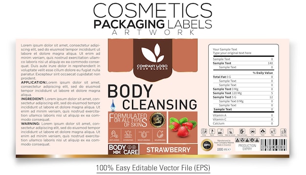 Cosmetics Packaging Label Artwork Design Body Cleansing With Strawberry