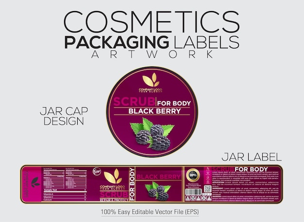 Cosmetics Packaging Label Face And Body Scrub Label With Cap Cover Design With Black Berry