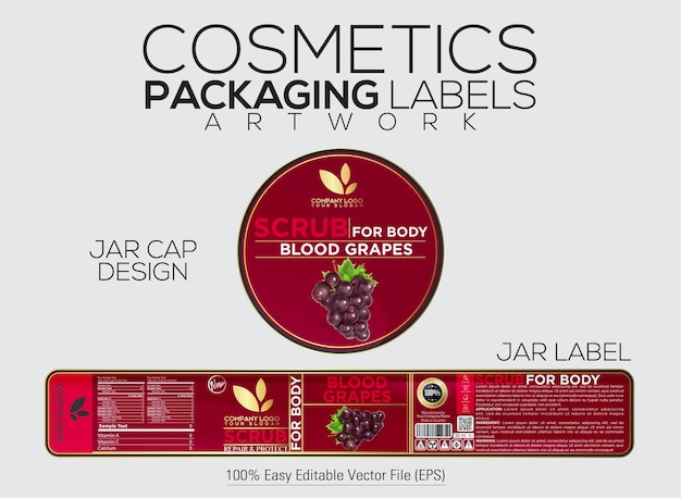 Cosmetics Packaging Label Face And Body Scrub Label With Cap Cover Design With Blood Grapes