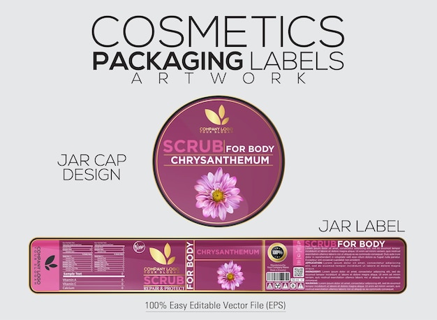 Cosmetics Packaging Label Face And Body Scrub Label With Cap Cover Design With Chrysthemum