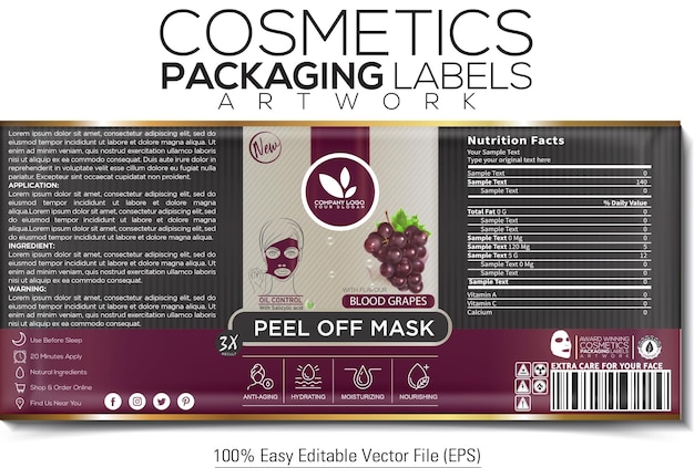 Cosmetics Packaging Label Peel off Mask Artwork Design With Blood Grapes