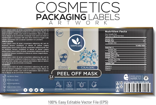 Cosmetics Packaging Label Peel off Mask Artwork Design With Collagen