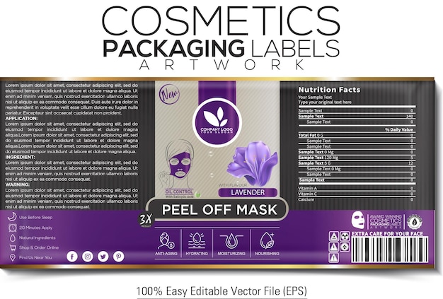 Cosmetics Packaging Label Peel off Mask Artwork Design With Lavender