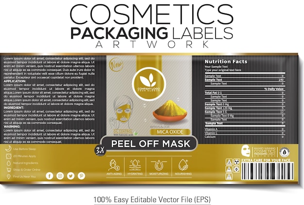 Cosmetics Packaging Label Peel off Mask Artwork Design With Mica Oxide