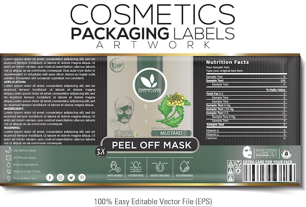 Cosmetics Packaging Label Peel off Mask Artwork Design With Mustard