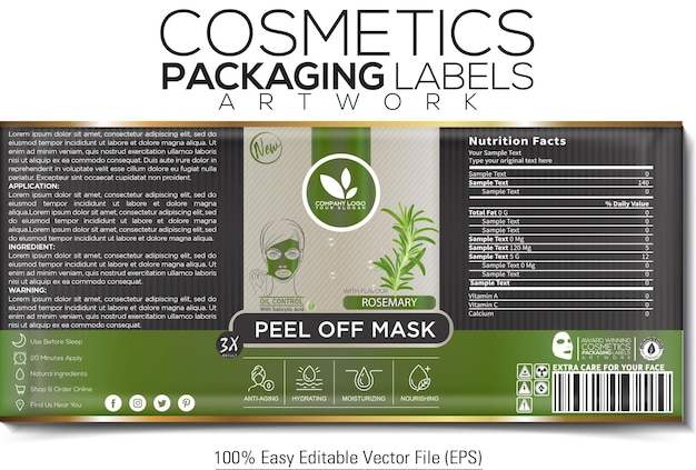 Cosmetics Packaging Label Peel off Mask Artwork Design With Rosemary