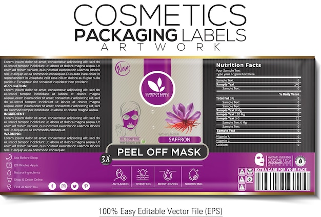 Cosmetics Packaging Label Peel off Mask Artwork Design With Saffron