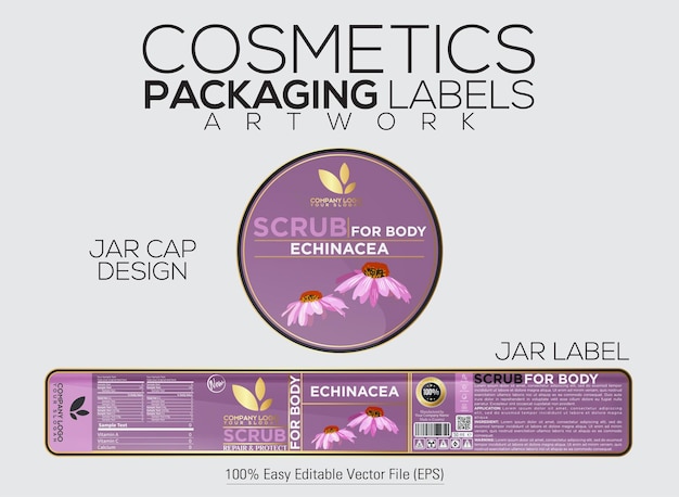 Cosmetics Packaging Label Scrub For Body Label And Cap Design With Echinacea