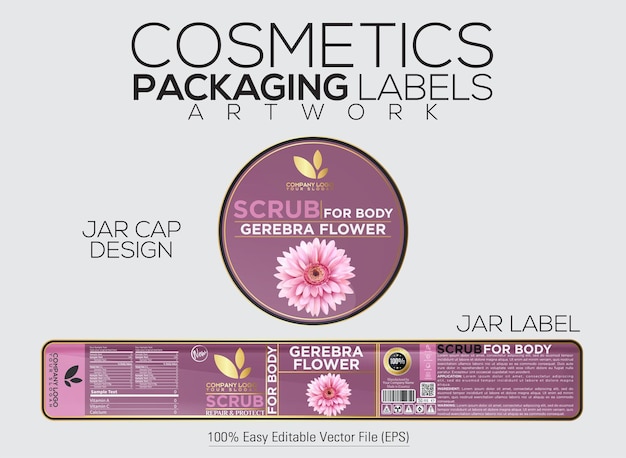 Cosmetics Packaging Label Scrub For Body Label And Cap Design With Gerebra Flower