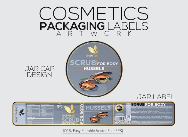 Cosmetics Packaging Label Scrub For Body Label And Cap Design With Hussels