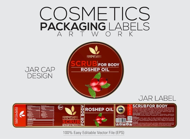 Cosmetics Packaging Label Scrub For Body Label And Cap Design With Roshep Oil