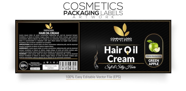 Cosmetics Packaging Labels Artwork Hair Oil Cream With Green Apple