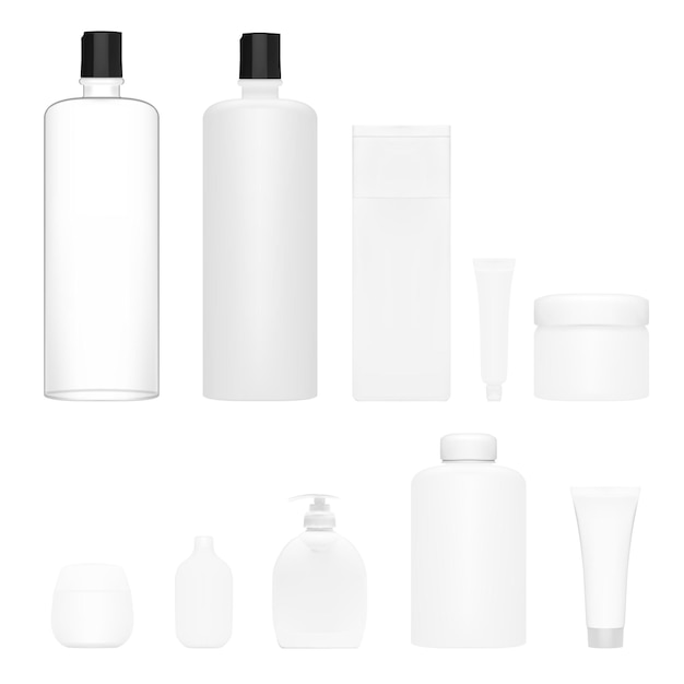 Cosmetics Set Isolated Plastic Cosmetic Bottle Beauty Product Shampoo Template