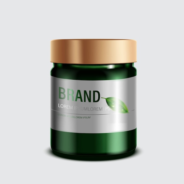 Cosmetics or skincare product. Green bottle Mockup and isolated white background. illustration.