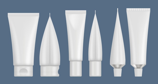 Cosmetics tube Realistic white packs templates for gel cosmetics packages for cream decent vector illustrations set