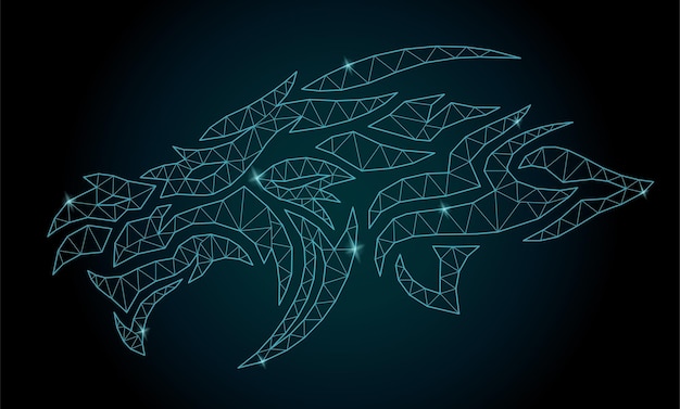 Cosmic low poly art with blue shiny dragon head