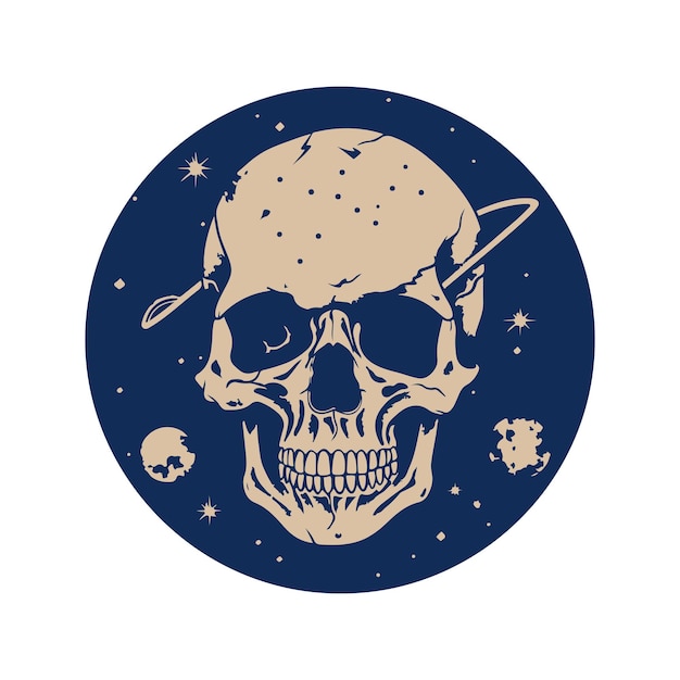 cosmic skull vintage hand drawn illustration