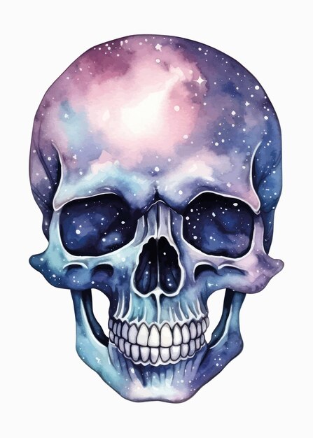 Vector cosmic skull watercolor art