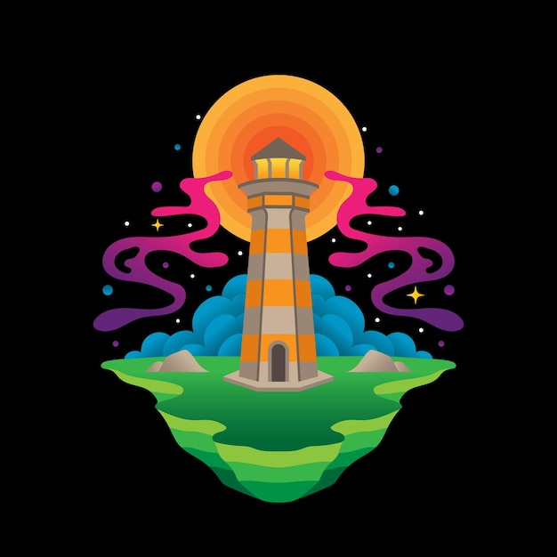 Vector cosmic space lighthouse colorful artwork