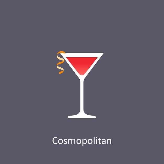 Cosmopolitan cocktail on dark background in flat style Vector illustration