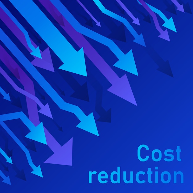 Cost reduction concept. Business lost crisis decrease. Stock financial trade market diagram. Sales conversion idea thin line illustration. Blue (purple) background