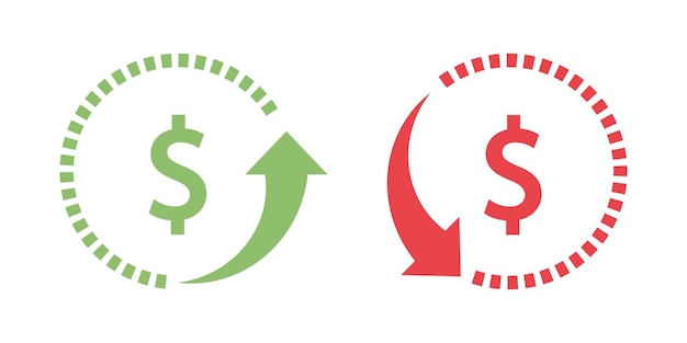 Cost rise up icon. Money rotation. Dollar up and down sign. Currency exchange.