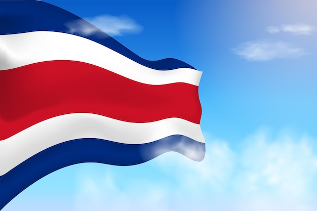 Costa Rica flag in the clouds. Vector flag waving in the sky. National day realistic flag